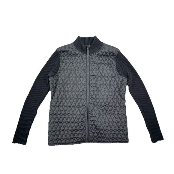 For Cynthia Black Sweater Jacket Size XL Quilted Front Casual Full Zip - Picture 4 of 8